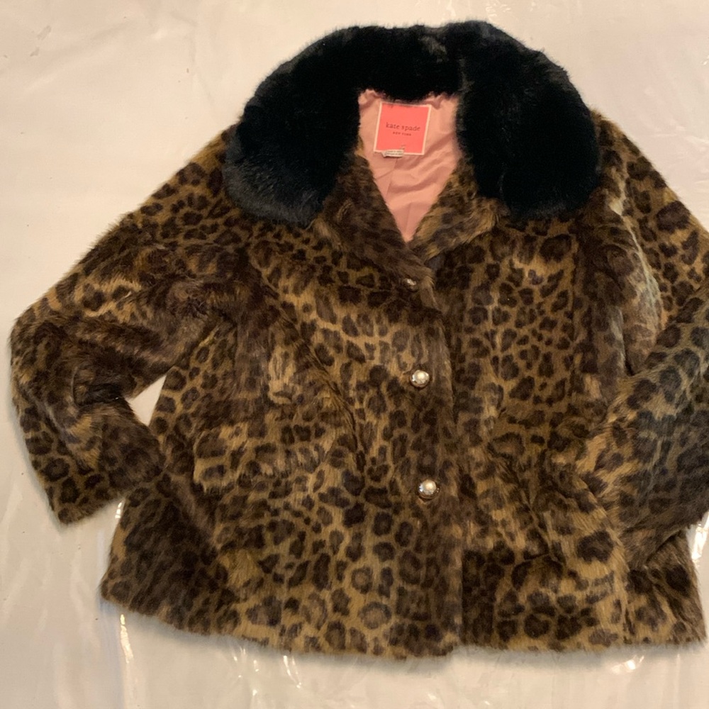 Kate Spade leopard print faux fur short jacket